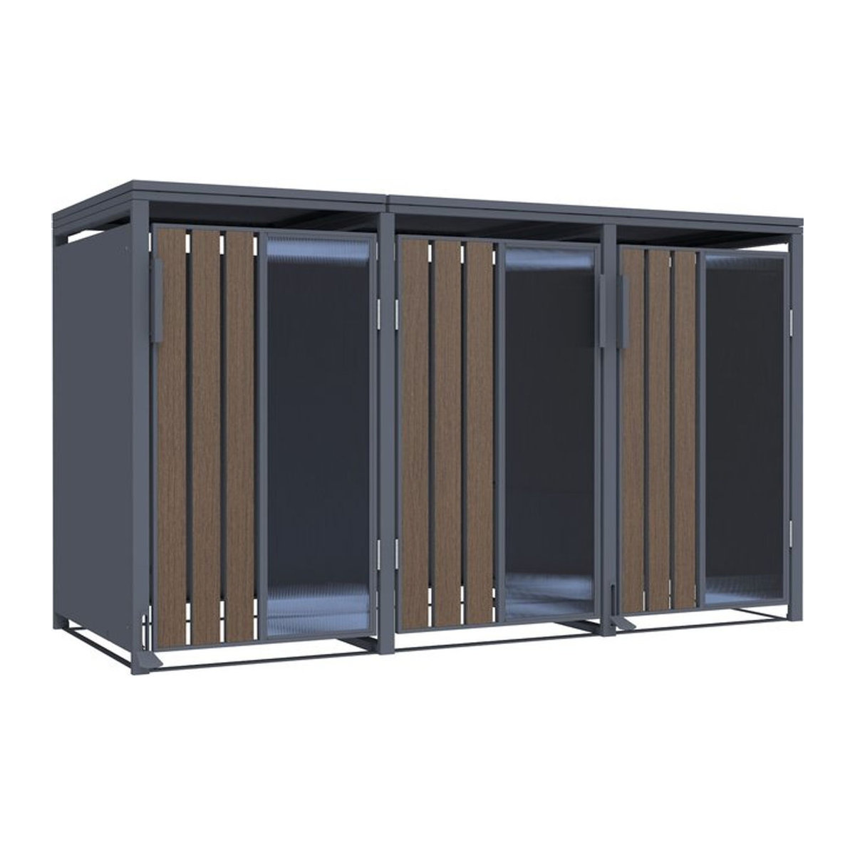FM-Solar Mülltonnenbox in Holzoptik mit Plexiglas für 3 Mülltonnen à 240L und Pedal, B/T/H: 198 x 80 x 116 cm - Bild 1