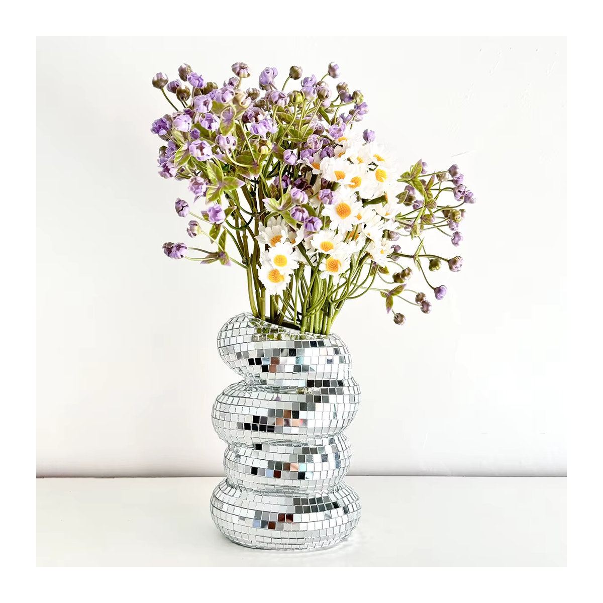 FngJiuyer Discokugel-Spiralvase aus Glas in Silber für Schnittblumen und Dekoration - Bild 2