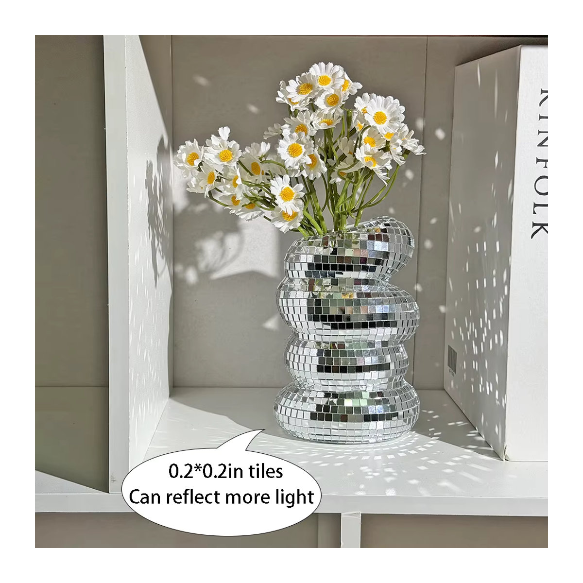 FngJiuyer Discokugel-Spiralvase aus Glas in Silber für Schnittblumen und Dekoration - Bild 4