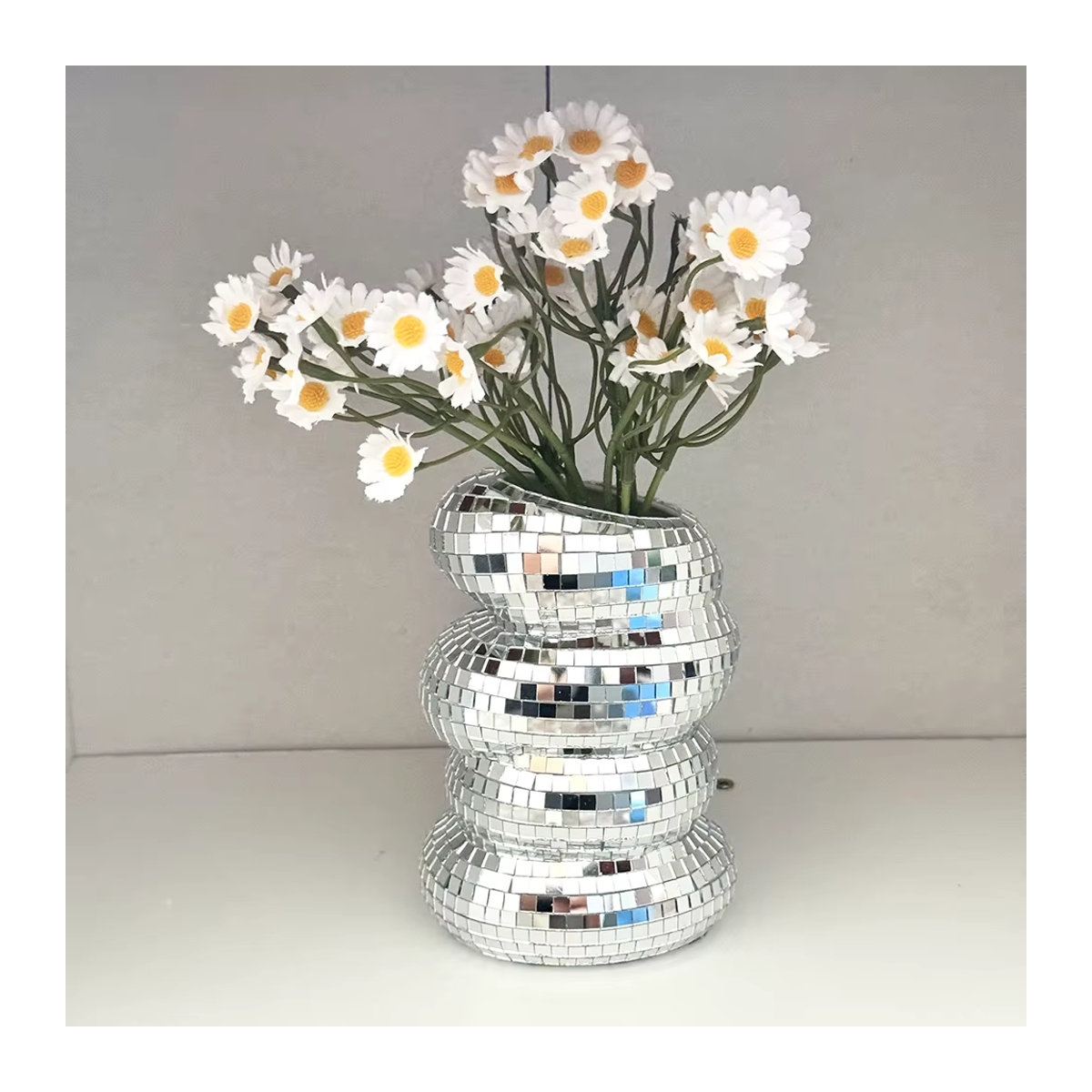 FngJiuyer Discokugel-Spiralvase aus Glas in Silber für Schnittblumen und Dekoration - Bild 5