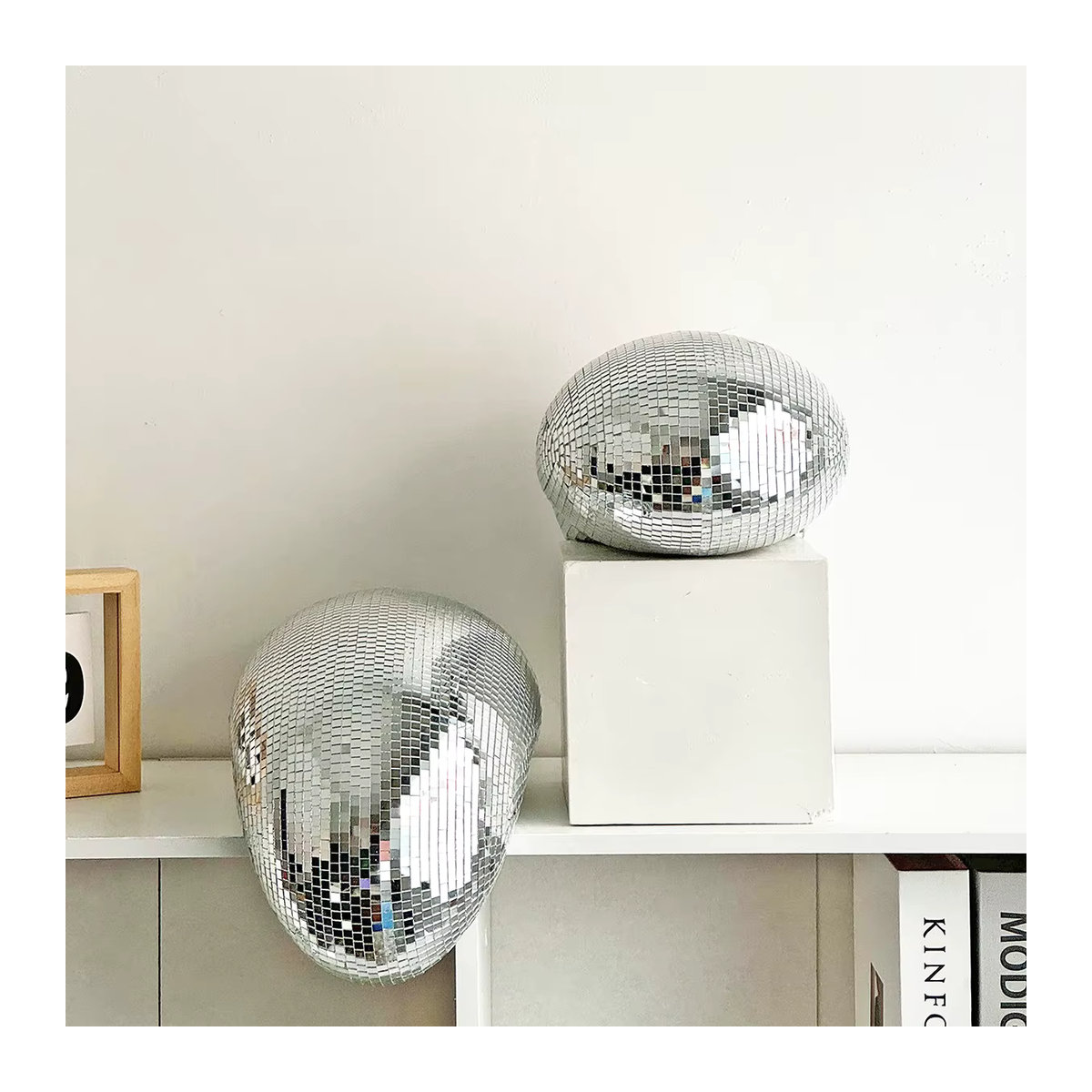 FngJiuyer Schmelzende Discokugel in Silber, handgemachte Spiegelkugel aus Glas für ästhetisches Raumdekor, Durchmesser: 27,94 cm - Bild 2