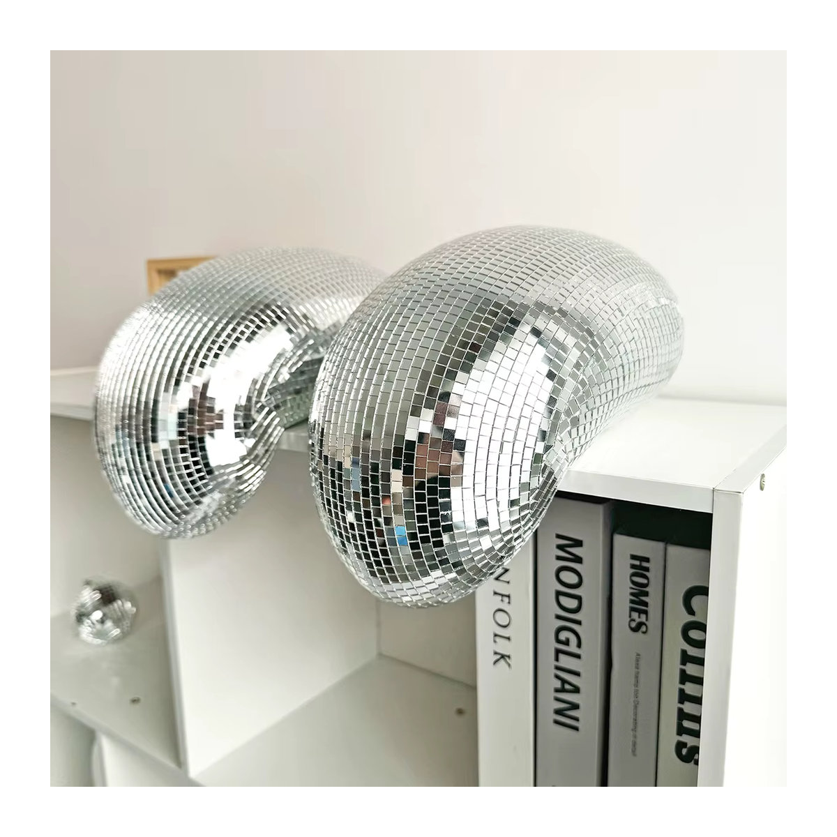 FngJiuyer Schmelzende Discokugel in Silber, handgemachte Spiegelkugel aus Glas für ästhetisches Raumdekor, Durchmesser: 27,94 cm - Bild 4
