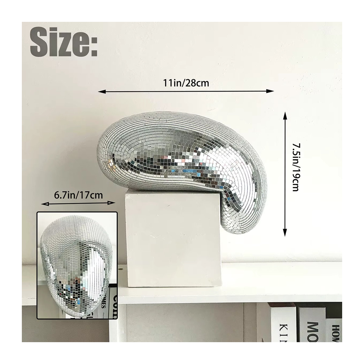 FngJiuyer Schmelzende Discokugel in Silber, handgemachte Spiegelkugel aus Glas für ästhetisches Raumdekor, Durchmesser: 27,94 cm - Bild 5