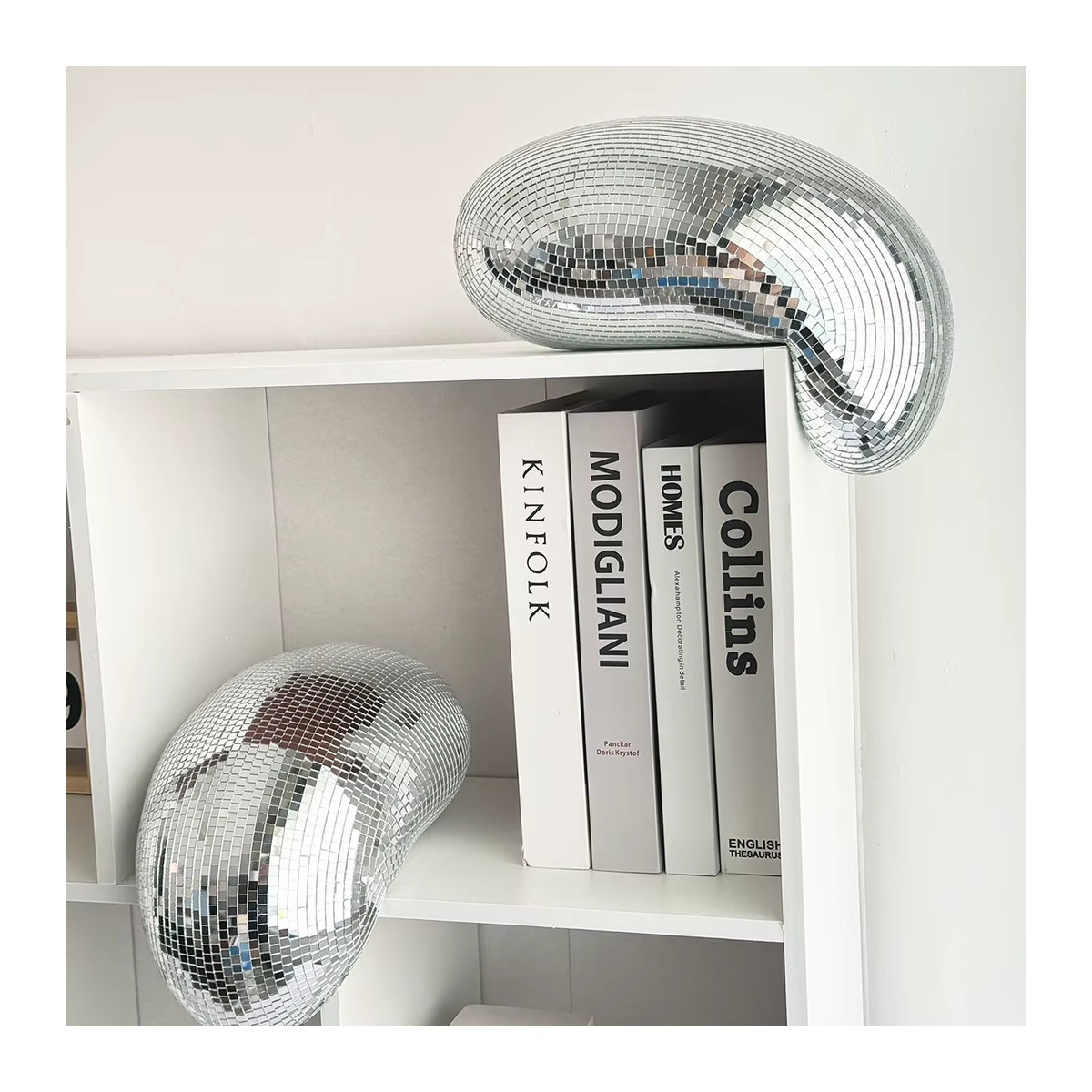FngJiuyer Schmelzende Discokugel in Silber, handgemachte Spiegelkugel aus Glas für ästhetisches Raumdekor, Durchmesser: 27,94 cm - Bild 6
