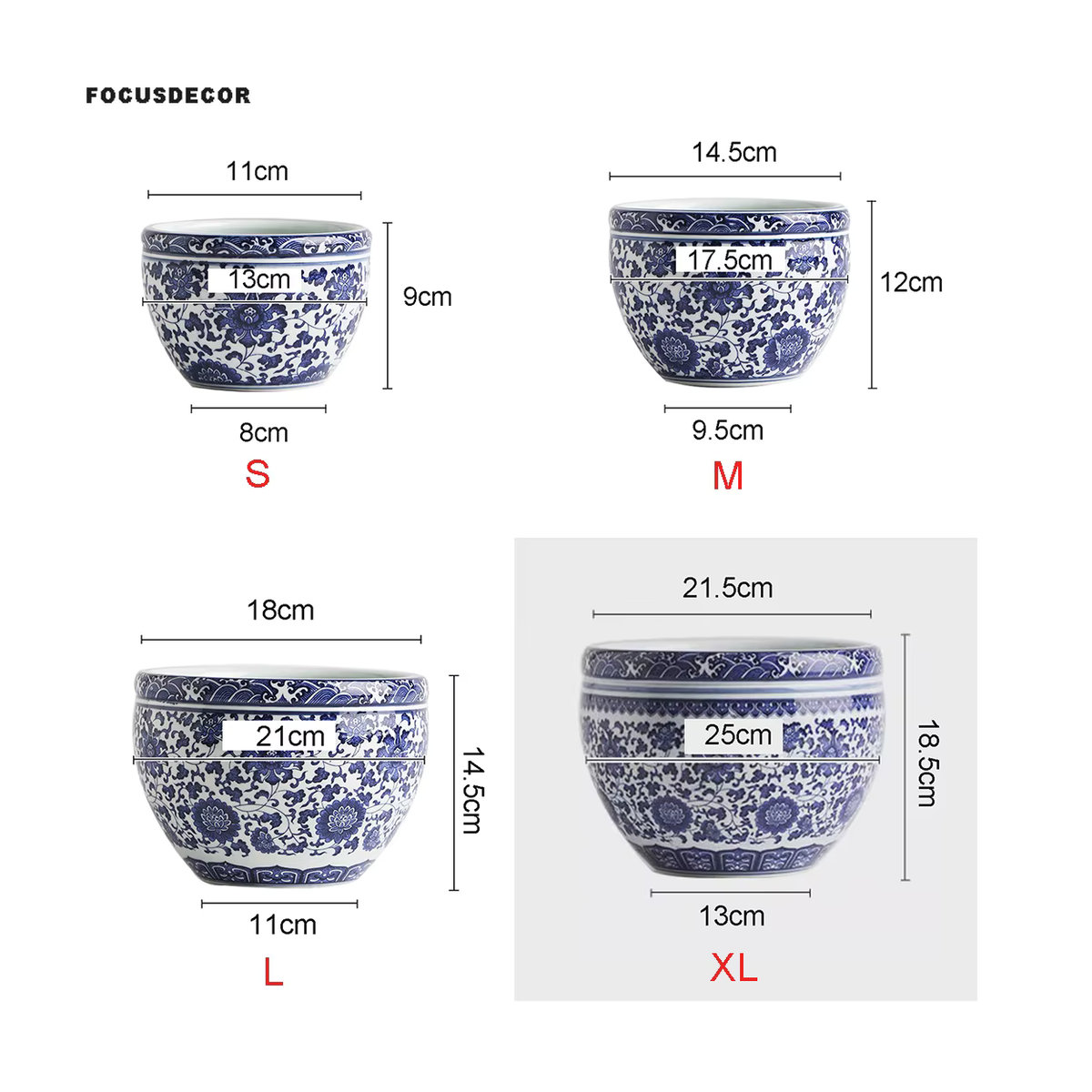FOCUSDECOR Porzellan Blumentopf im chinesischen Stil mit blau-weißem Floral-Design, rund - Bild 2