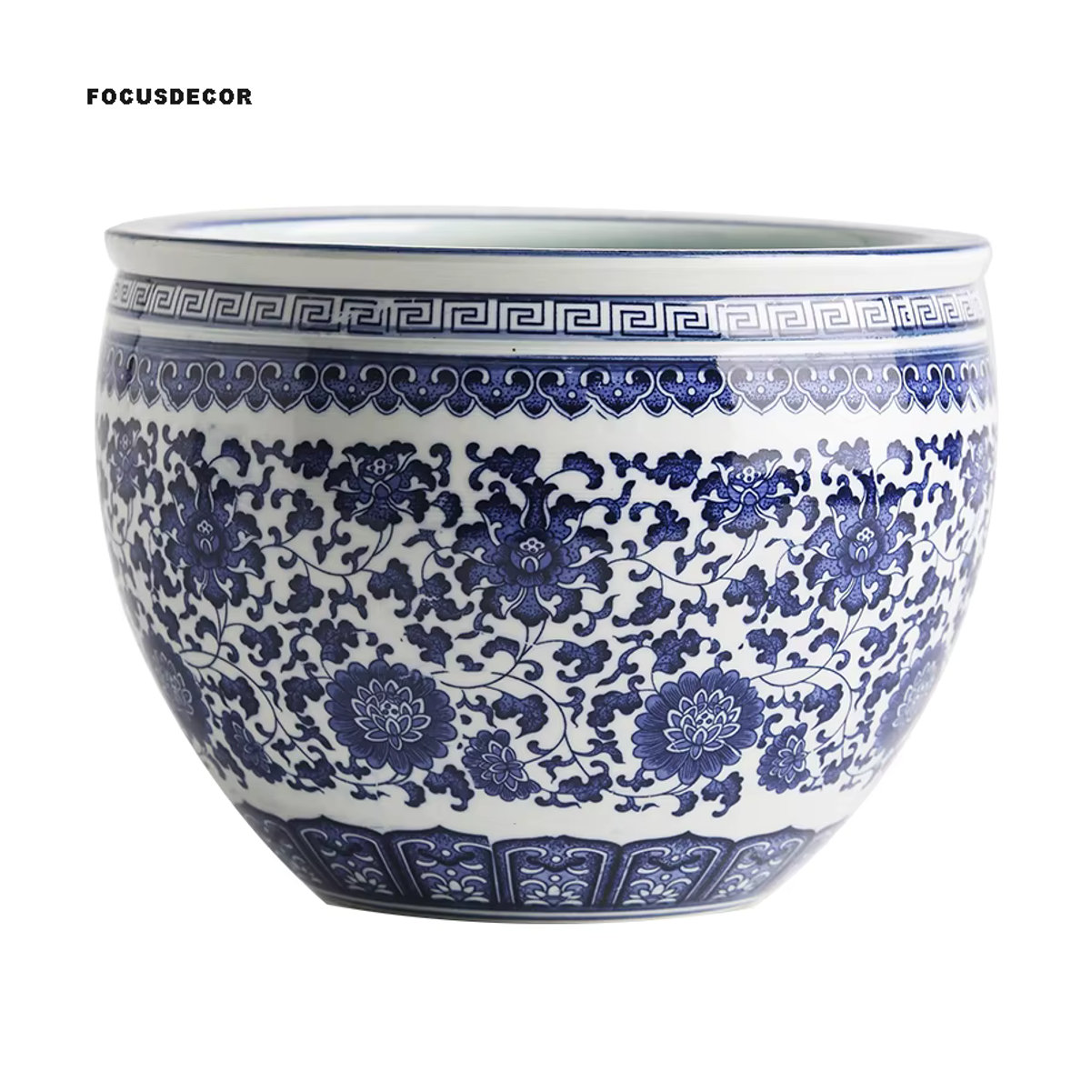 FOCUSDECOR Porzellan Blumentopf im chinesischen Stil mit blau-weißem Floral-Design, rund - Bild 6