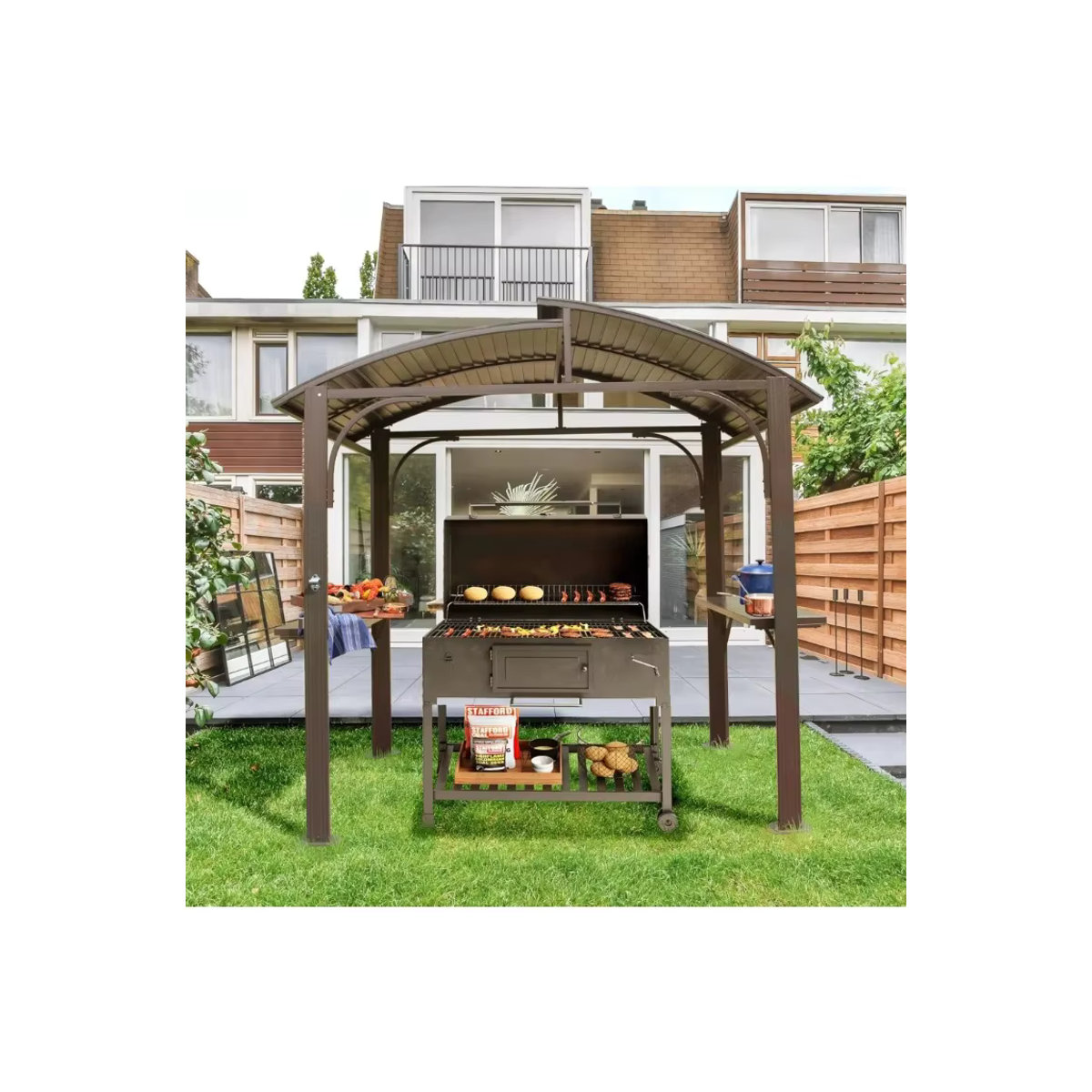 ForGrill BBQ-Pavillon Grillüberdachung mit Doppel-Dach aus verzinktem Stahl und 2 Seitenablagen, 8x5FT - Bild 4