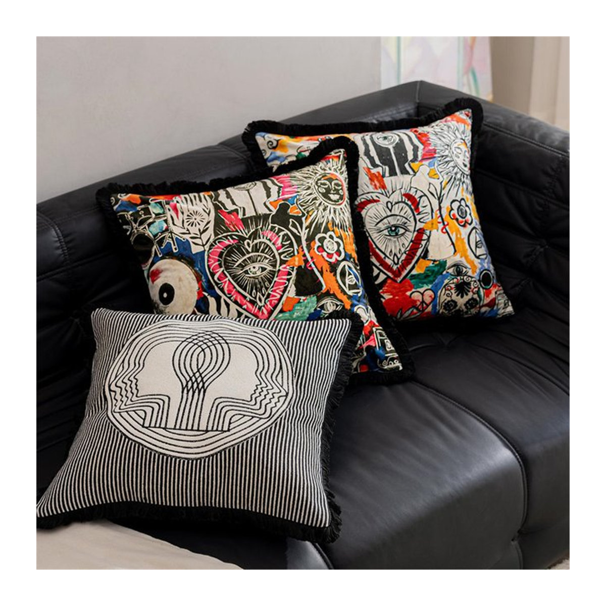 Formano Kissenbezug aus Samt mit Allsehendem Auge im Retro-Boho Design, Gelb/Mehrfarbig - Bild 1