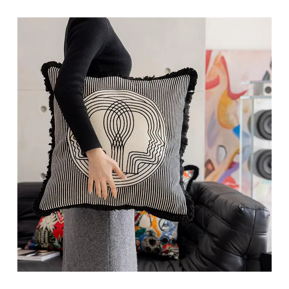 Formano Kissenbezug aus Samt mit Allsehendem Auge im Retro-Boho Design, Gelb/Mehrfarbig - Bild 4