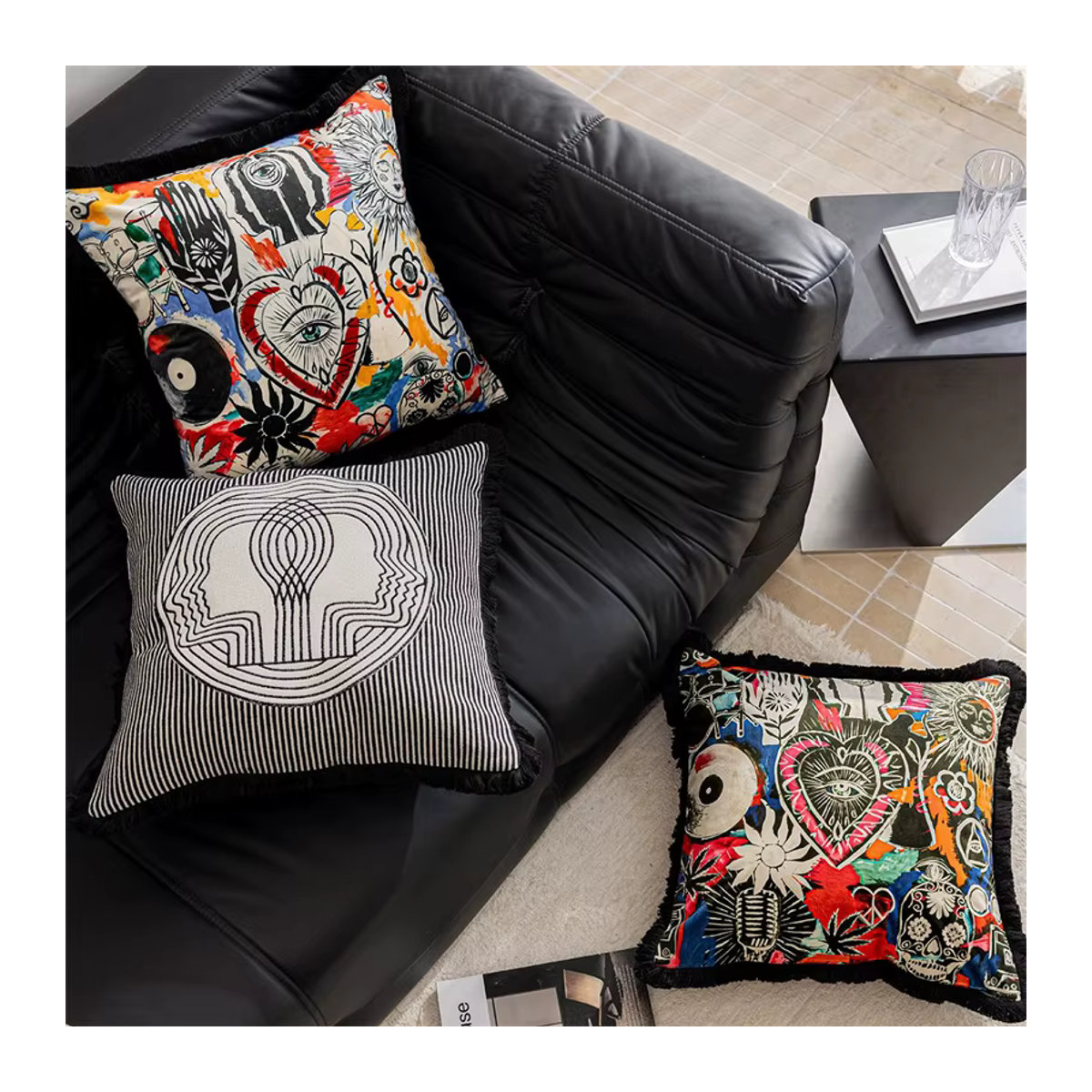 Formano Kissenbezug aus Samt mit Allsehendem Auge im Retro-Boho Design, Gelb/Mehrfarbig - Bild 6