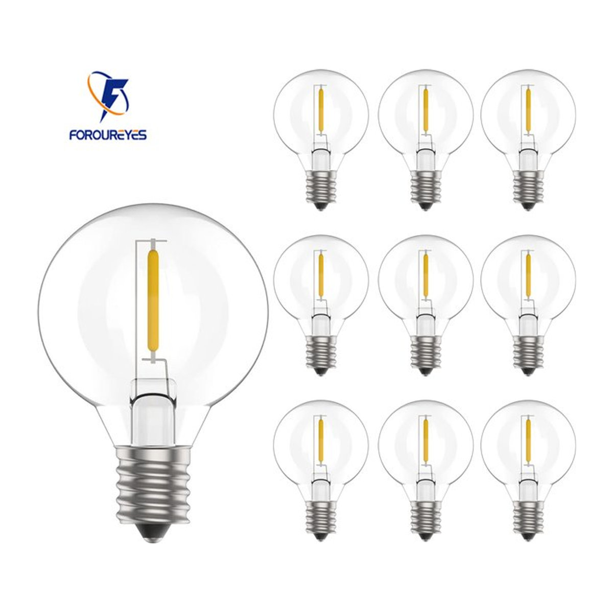 foroureyes G40 LED-Lichterkette mit warmweißen E12 PC-Kugelbirnen für Innen- und Außenbereich, 10 Stück - Bild 1