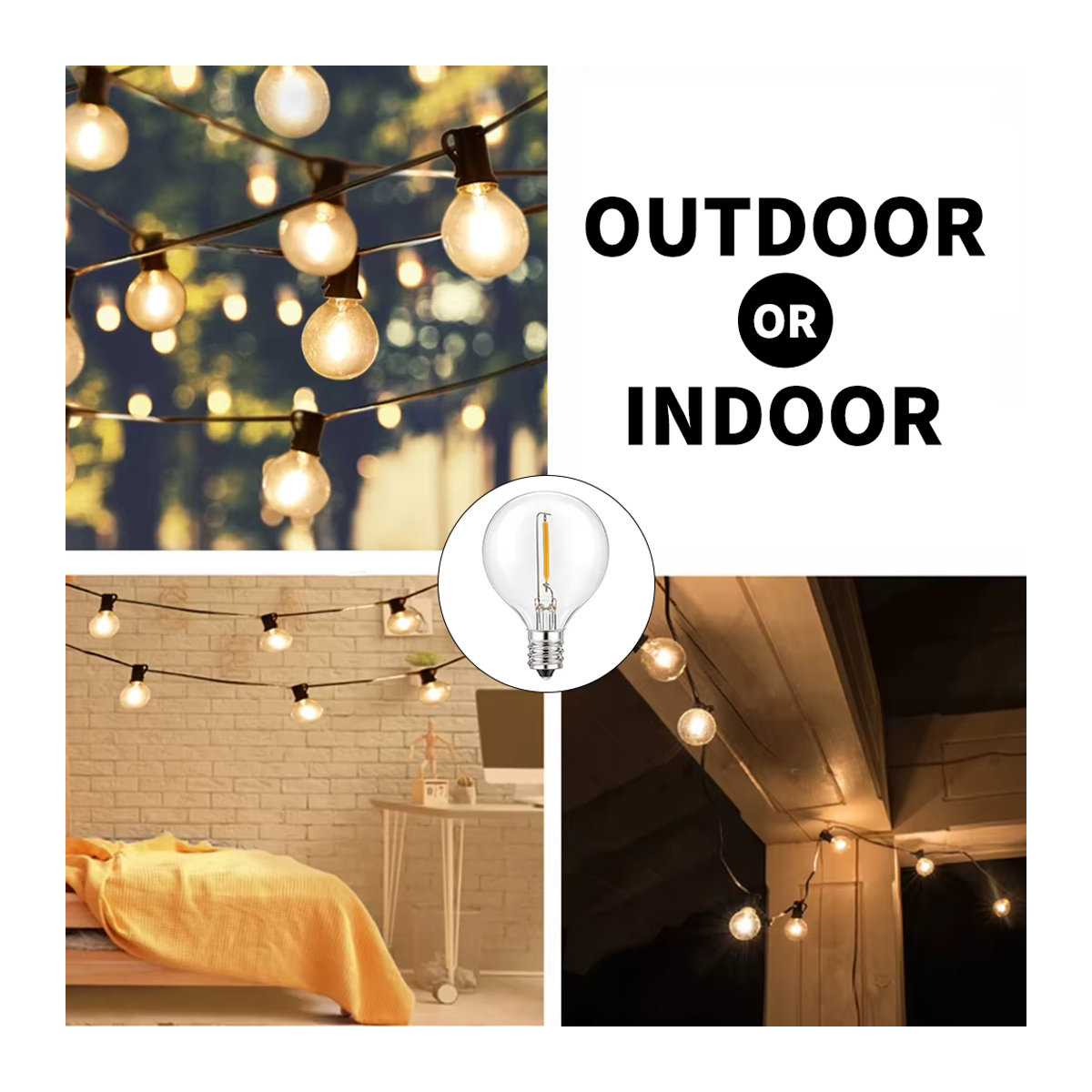foroureyes G40 LED-Lichterkette mit warmweißen E12 PC-Kugelbirnen für Innen- und Außenbereich, 10 Stück - Bild 3