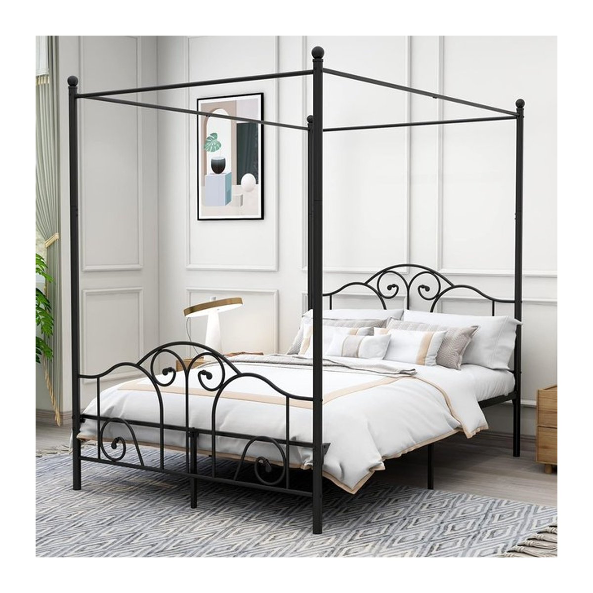 ForSize Himmelbett aus Metall mit Kopf- und Fußteil in Schwarz - Bild 1