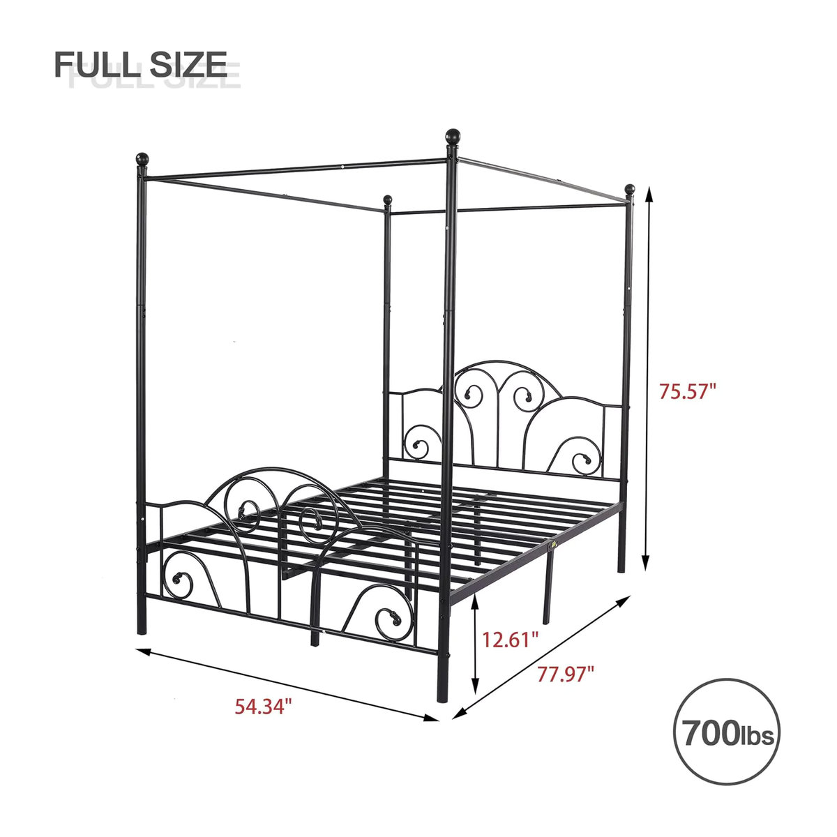 ForSize Himmelbett aus Metall mit Kopf- und Fußteil in Schwarz - Bild 2