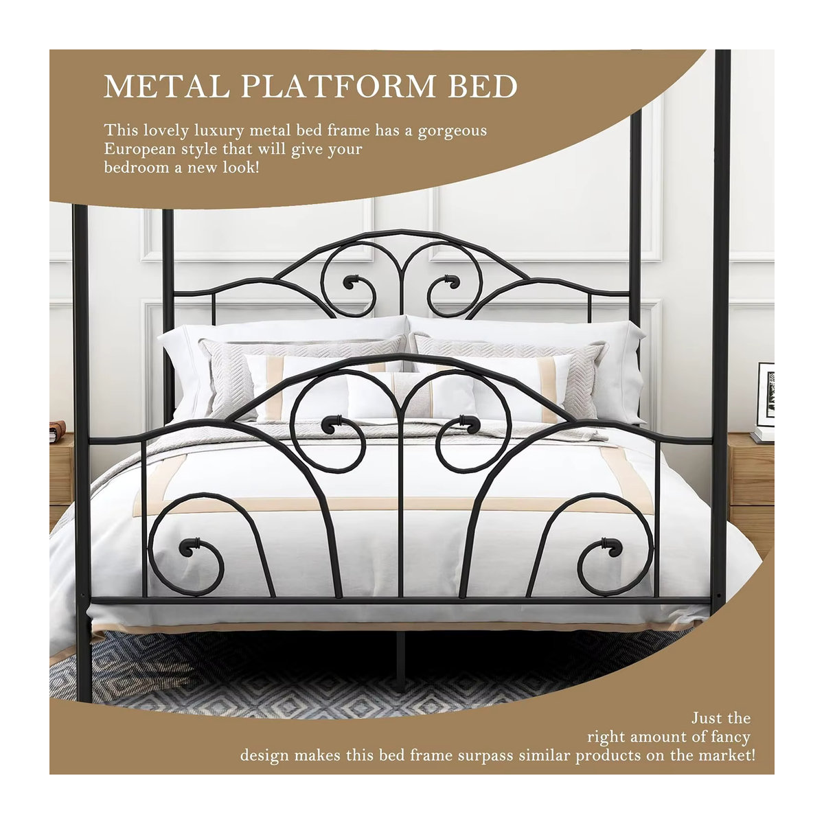 ForSize Himmelbett aus Metall mit Kopf- und Fußteil in Schwarz - Bild 5