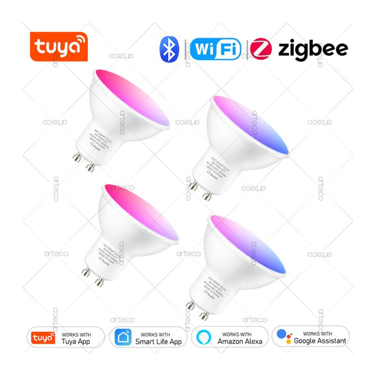 Forubest Smart LED-Lampe GU10 mit WiFi Bluetooth Zigbee, RGB und C+W Weiß, dimmbar via Tuya App oder Fernbedienung, kompatibel mit Alexa - Bild 1