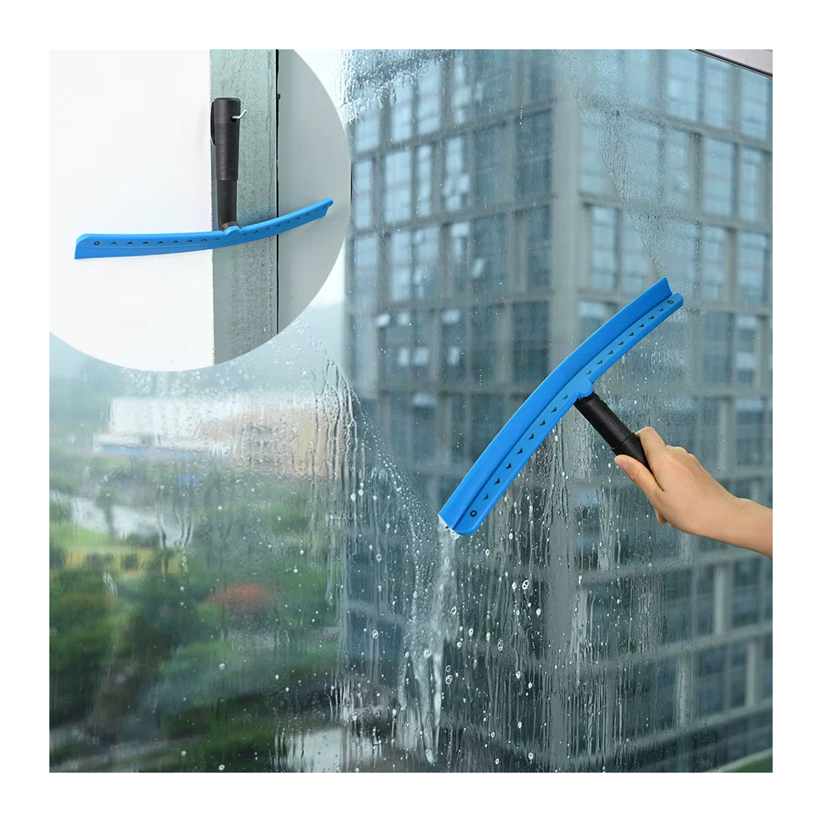 FOSHIO T-Shape Duschabzieher in Blau für Glas und Spiegel mit Wandbehang und Griff - Bild 4