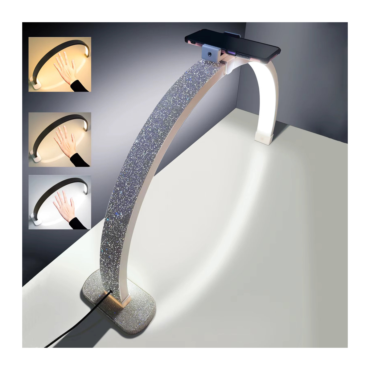 Fosoto LED Nagel-Tischlampe mit Diamant-Maniküre-Design und Halbmondbeleuchtung für Salon, Kunst und Tattoo, Modern, Schwarz oder Weiß - Bild 2