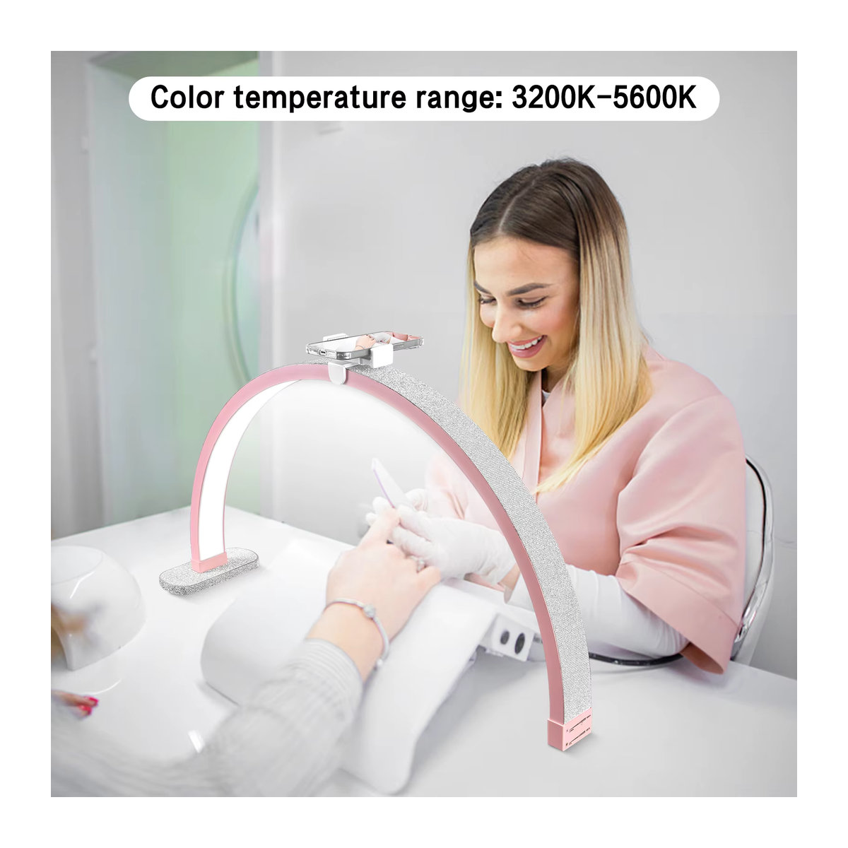 Fosoto LED Nagel-Tischlampe mit Diamant-Maniküre-Design und Halbmondbeleuchtung für Salon, Kunst und Tattoo, Modern, Schwarz oder Weiß - Bild 3