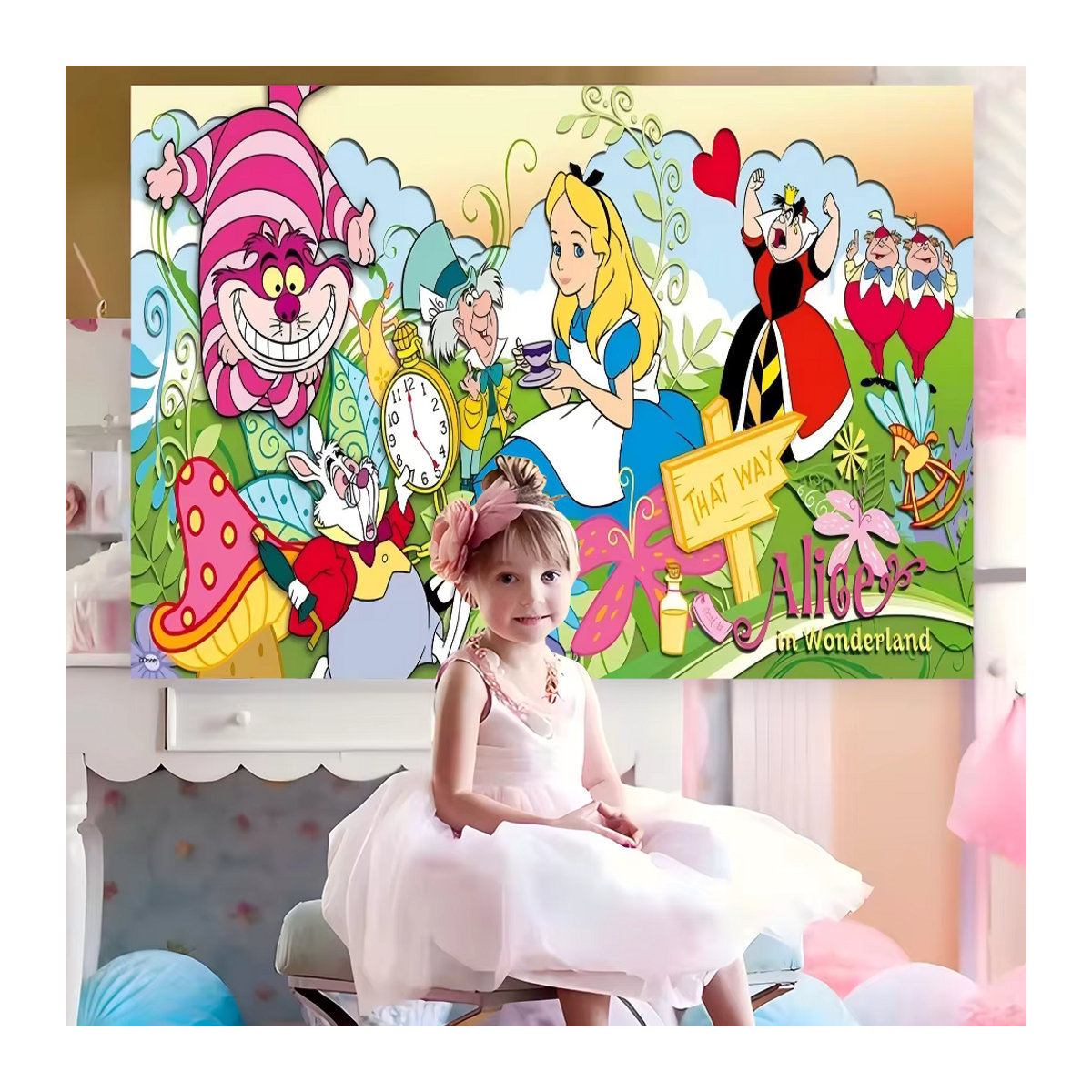 Fotohintergrund Alice im Wunderland Cartoon Design für Kinder und Familienporträts, mehrfarbig, rechteckig - Bild 2
