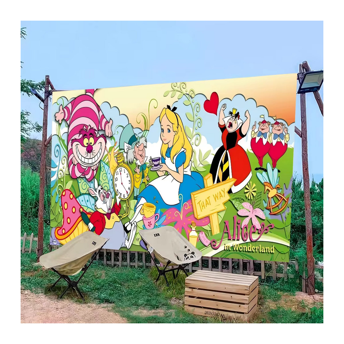 Fotohintergrund Alice im Wunderland Cartoon Design für Kinder und Familienporträts, mehrfarbig, rechteckig - Bild 4