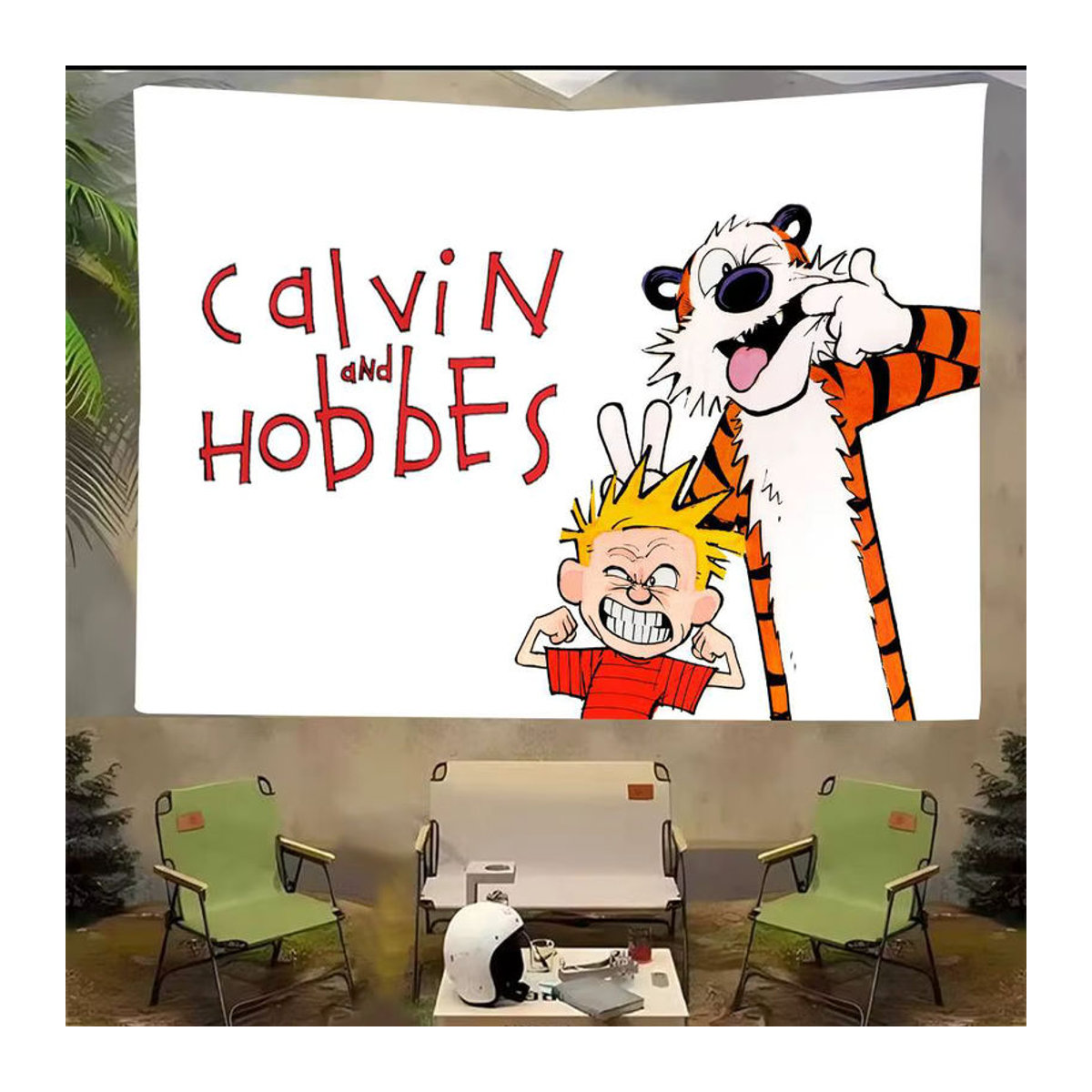 Fotohintergrund Calvin und Hobbes für Kindergeburtstage und Babypartys, weißer Textil-Banner im Cartoon-Design - Bild 5