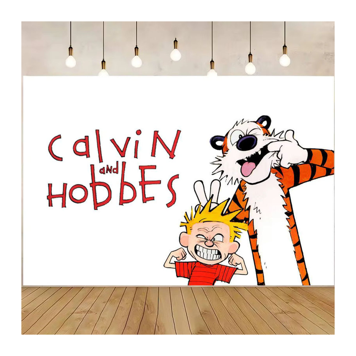 Fotohintergrund Calvin und Hobbes für Kindergeburtstage und Babypartys, weißer Textil-Banner im Cartoon-Design - Bild 6