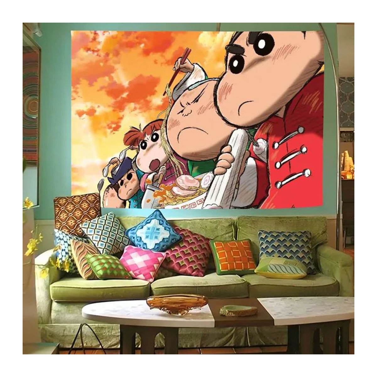 Fotohintergrund im japanischen Anime Crayon Shin-chan Design mit tropischem Sommer-Motiv, mehrfarbig, rechteckig - Bild 1