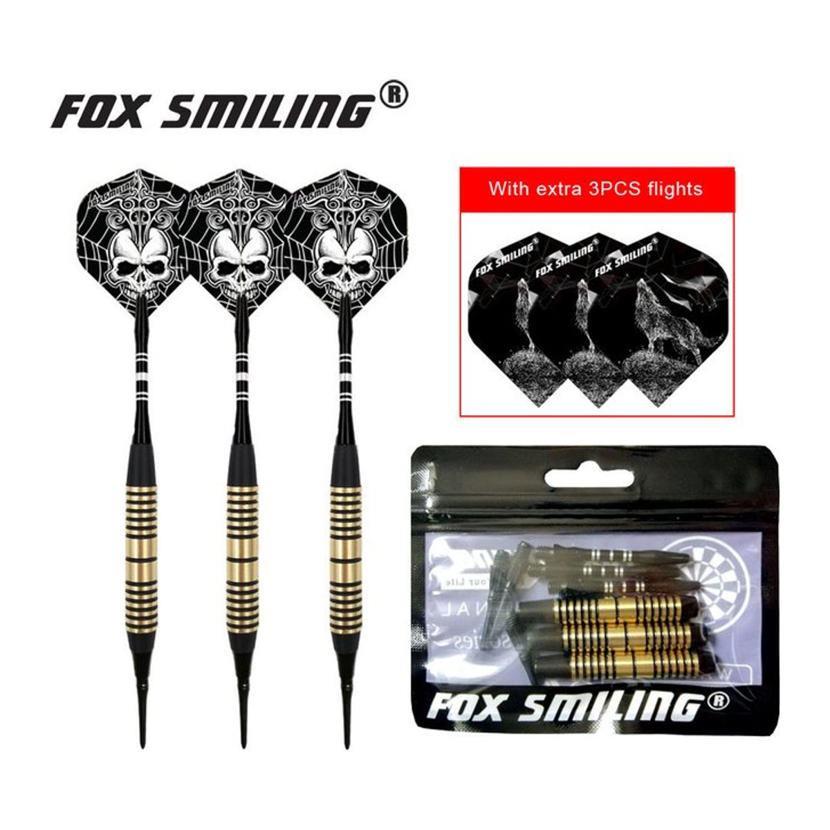 Fox Smiling 3er Set elektronische Softdarts mit Kupferfass und Aluminiumschienen in Bunt, 18 g - Bild 1