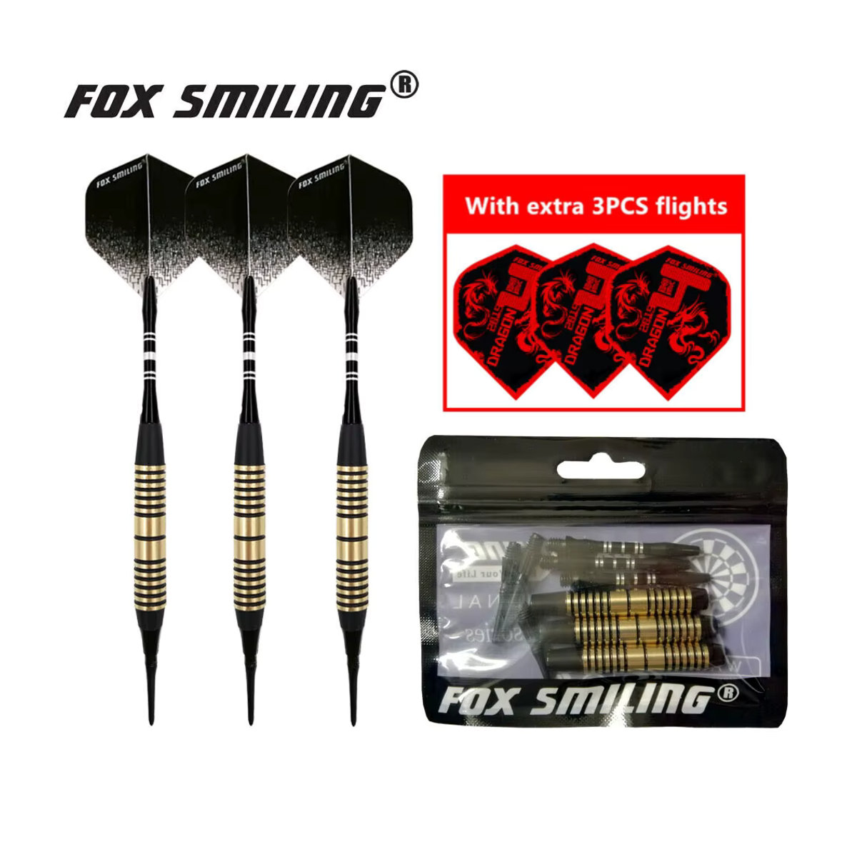 Fox Smiling 3er Set elektronische Softdarts mit Kupferfass und Aluminiumschienen in Bunt, 18 g - Bild 2