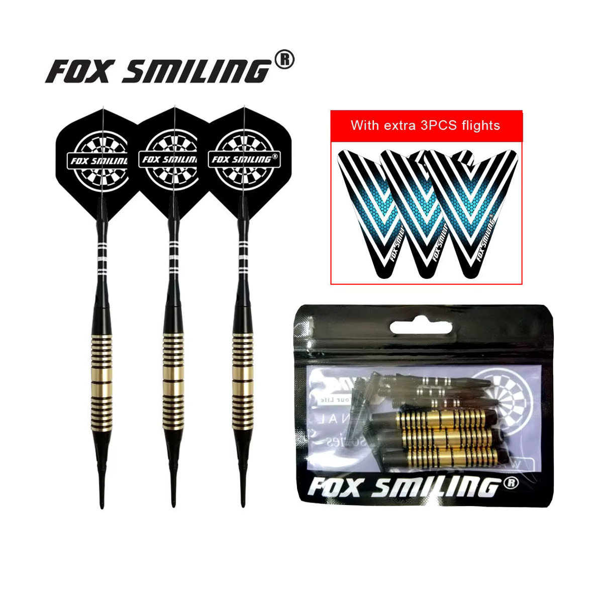 Fox Smiling 3er Set elektronische Softdarts mit Kupferfass und Aluminiumschienen in Bunt, 18 g - Bild 4