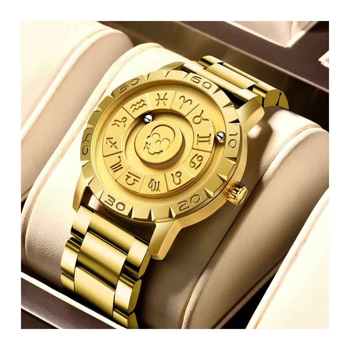 FOXBOX Herren Quarzarmbanduhr in Gold mit schwimmendem Magnetzeiger und minimalistischem Analog-Design - Bild 2