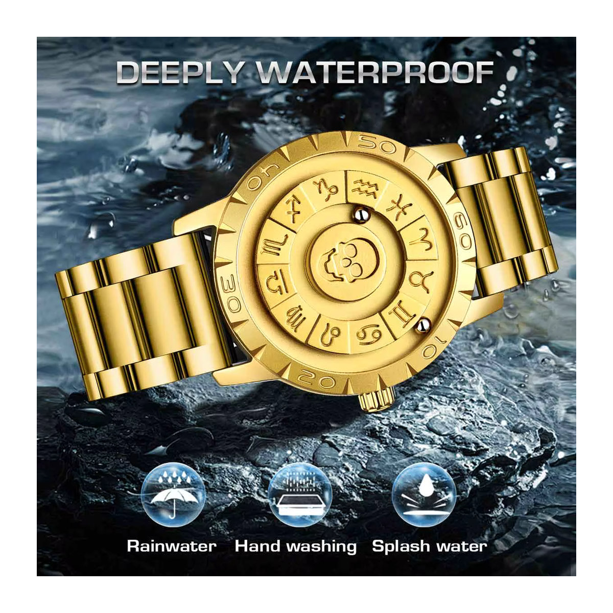 FOXBOX Herren Quarzarmbanduhr in Gold mit schwimmendem Magnetzeiger und minimalistischem Analog-Design - Bild 3