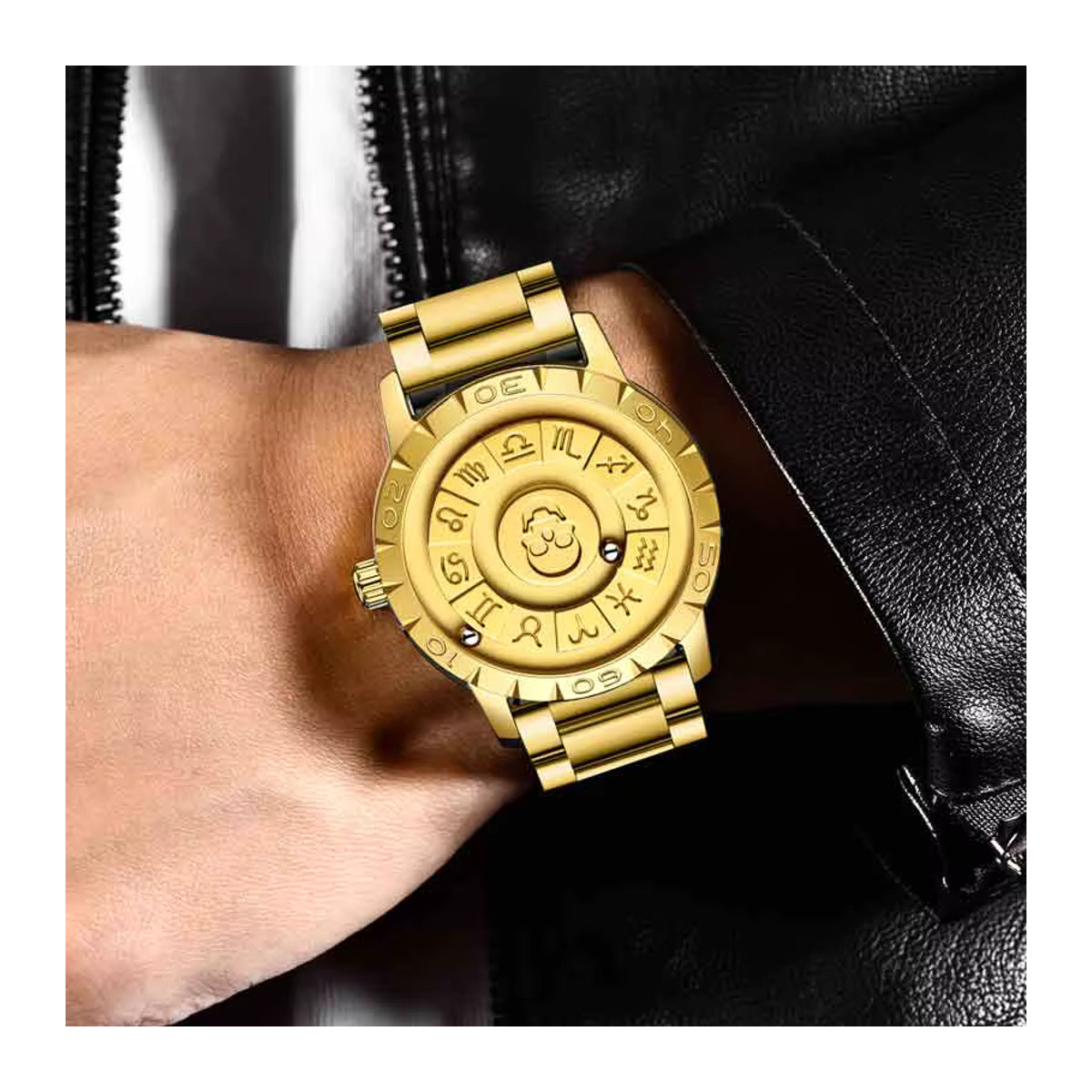 FOXBOX Herren Quarzarmbanduhr in Gold mit schwimmendem Magnetzeiger und minimalistischem Analog-Design - Bild 4