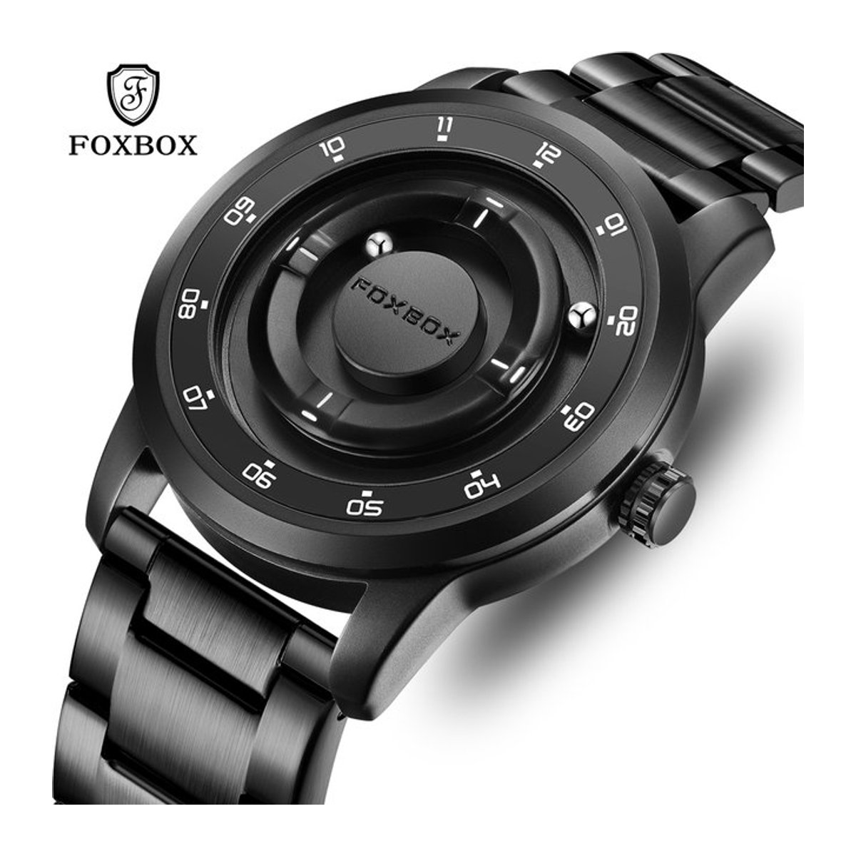 FOXBOX Planet Design Quarzuhr für Männer mit schwimmenden Magnetzeigern, wasserdicht, Schwarz/Weiß - Bild 1