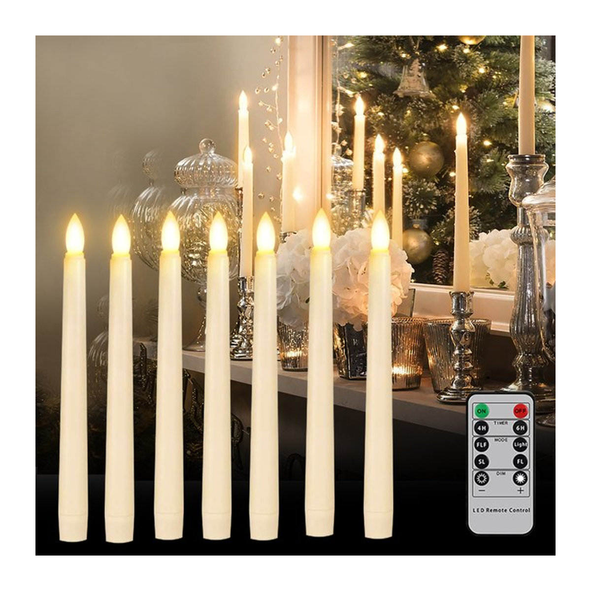 FPOO LED-Stabkerze in Weiß mit Flackereffekt und Timer für Hochzeit und Weihnachten - Bild 1