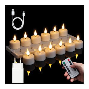 FPOO LED-Teelichter Set mit Timer und Flackereffekt, USB-ladbar, 12 Stück, Schwarz und Weiß