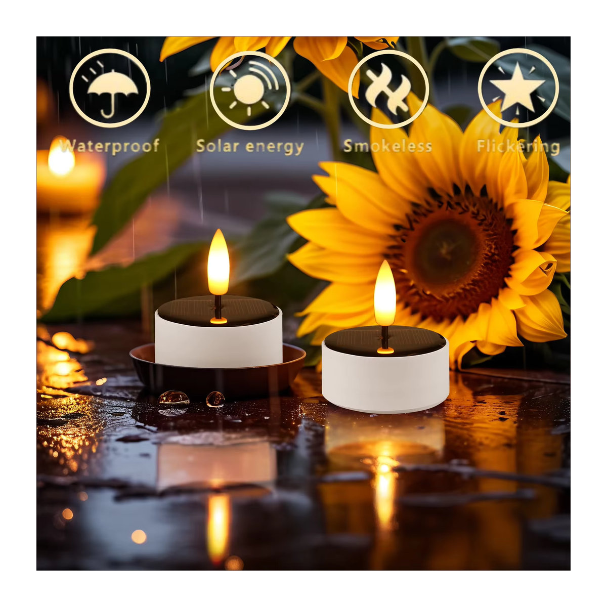 FPOO Solar LED Kerzen Set mit flackerndem Flammen-Effekt, wasserdicht, Weiß, 4 Stück - Bild 2
