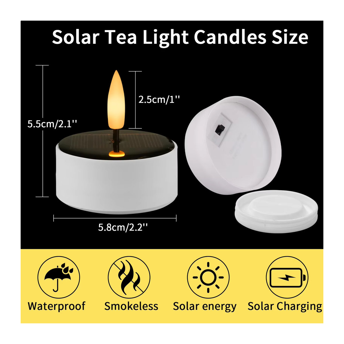 FPOO Solar LED Kerzen Set mit flackerndem Flammen-Effekt, wasserdicht, Weiß, 4 Stück - Bild 3