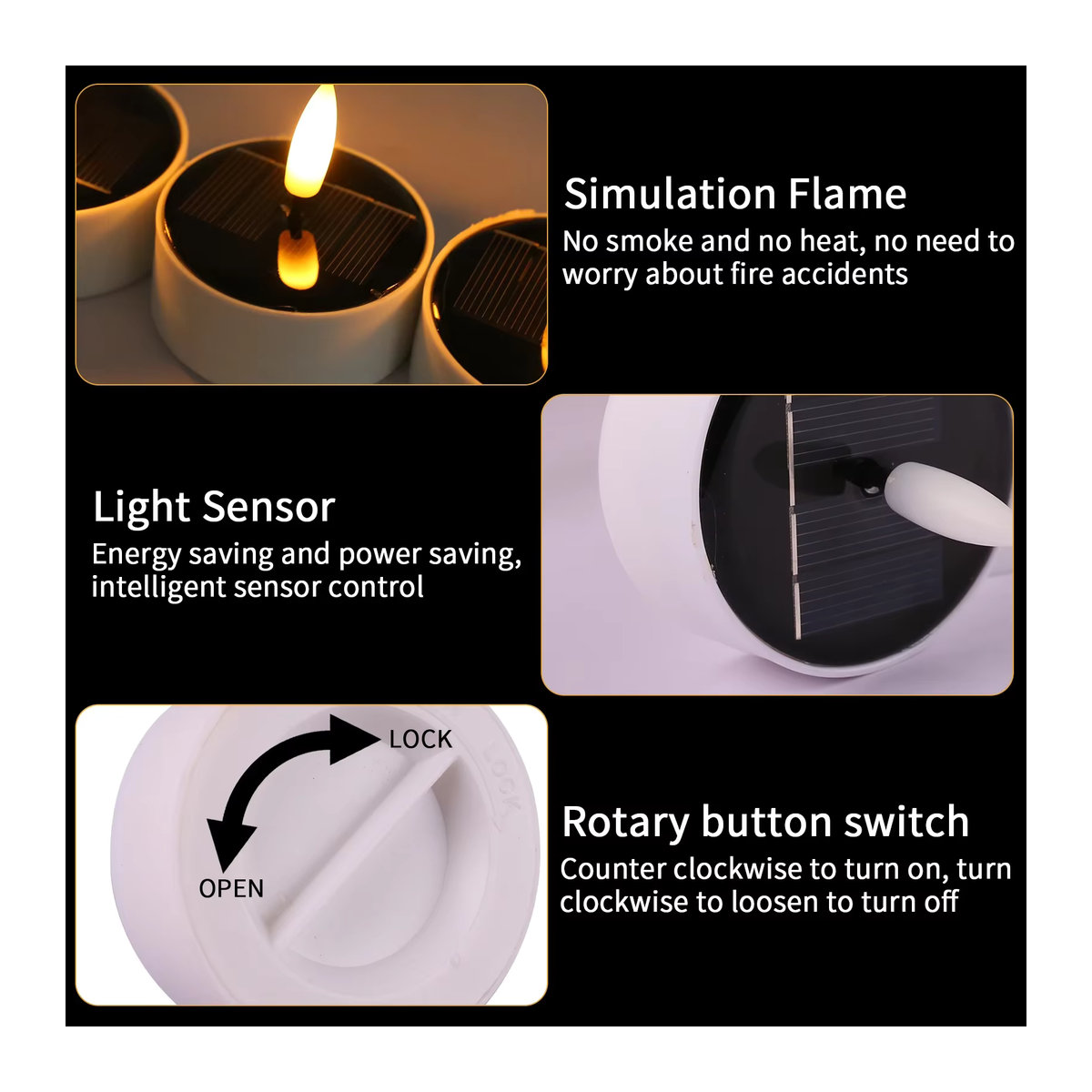 FPOO Solar LED Kerzen Set mit flackerndem Flammen-Effekt, wasserdicht, Weiß, 4 Stück - Bild 4