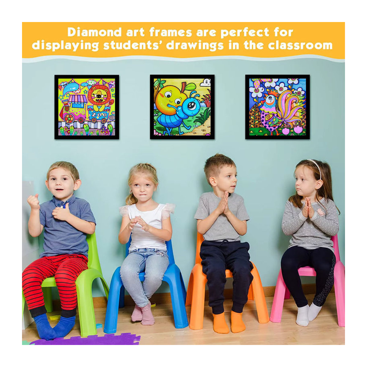 Frametory Magnetische Bilderrahmen für Kinder, Rechteckige Kunstrahmen in Schwarz, A6, Wandmontage - Bild 2