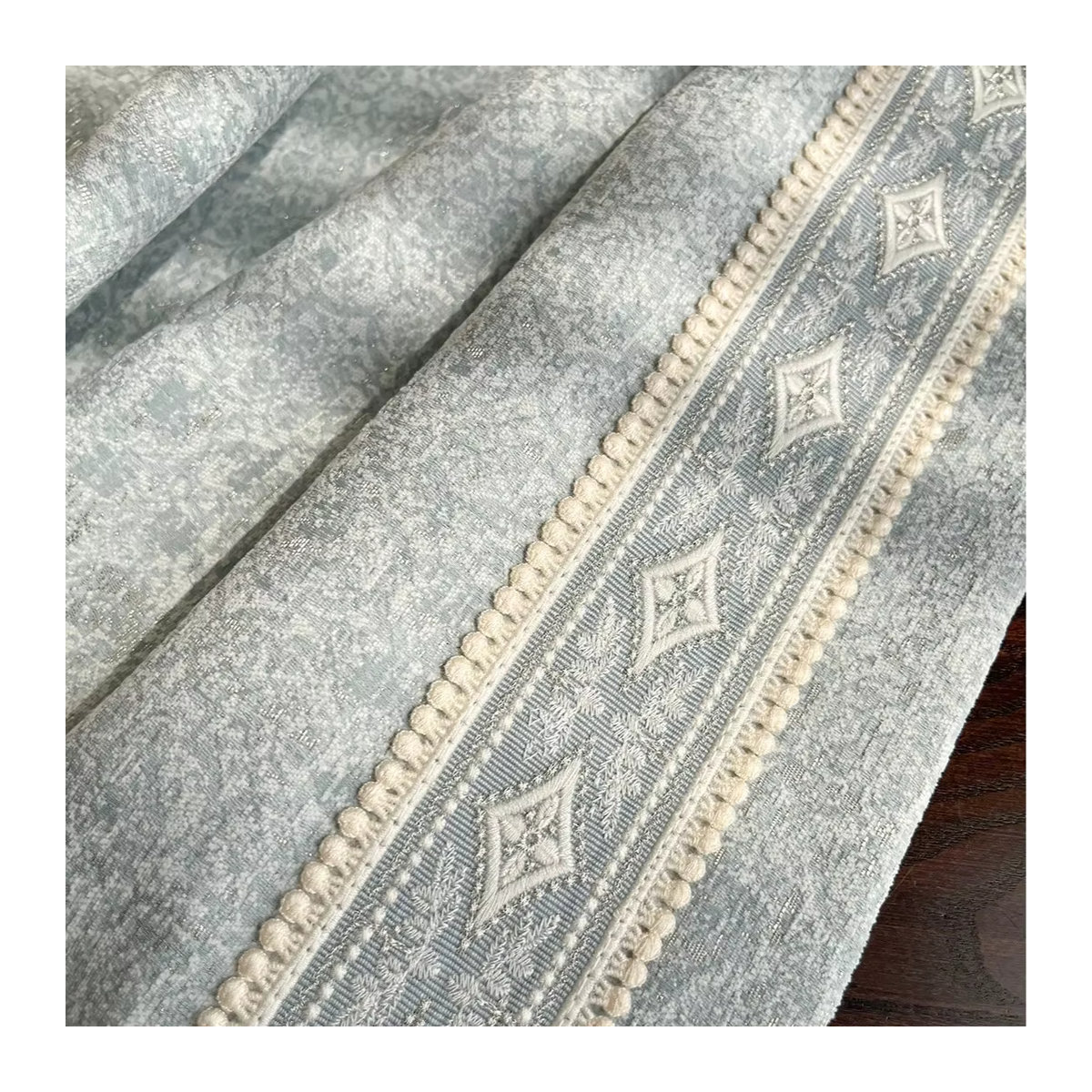 Französische Retro-Vorhänge aus Chenille mit grau-blauer Spitze und dunkler Textur für Schlafzimmer und Wohnzimmer - Bild 4