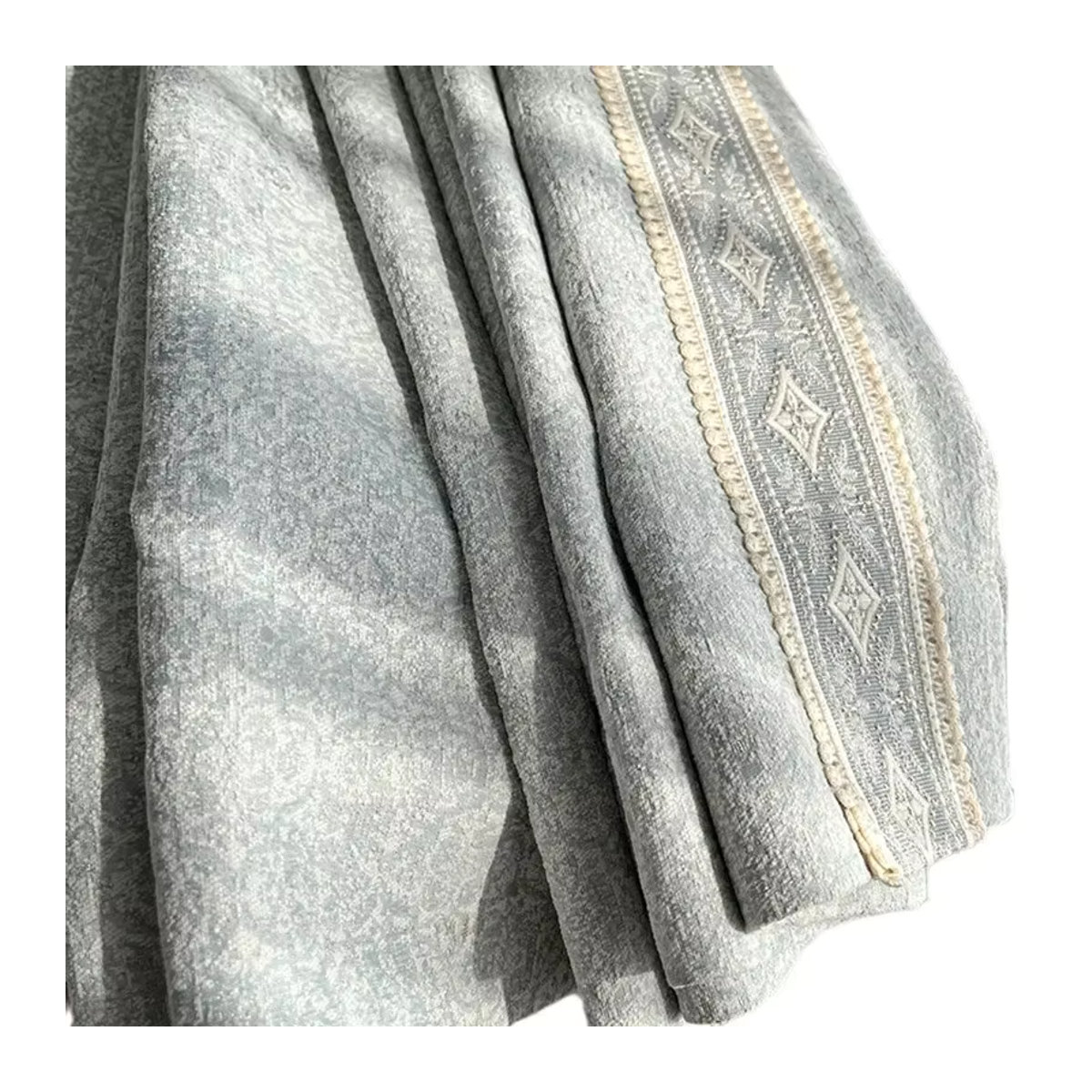 Französische Retro-Vorhänge aus Chenille mit grau-blauer Spitze und dunkler Textur für Schlafzimmer und Wohnzimmer - Bild 5