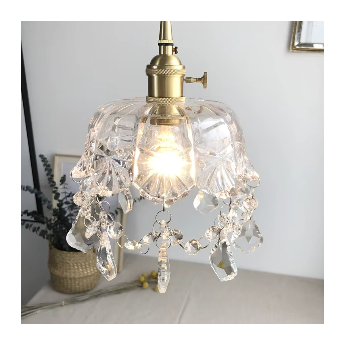 Französischer Retro-Kronleuchter aus Kristallglas und Kupfer in Messingfarben für Schlafzimmer und Flur - Bild 2
