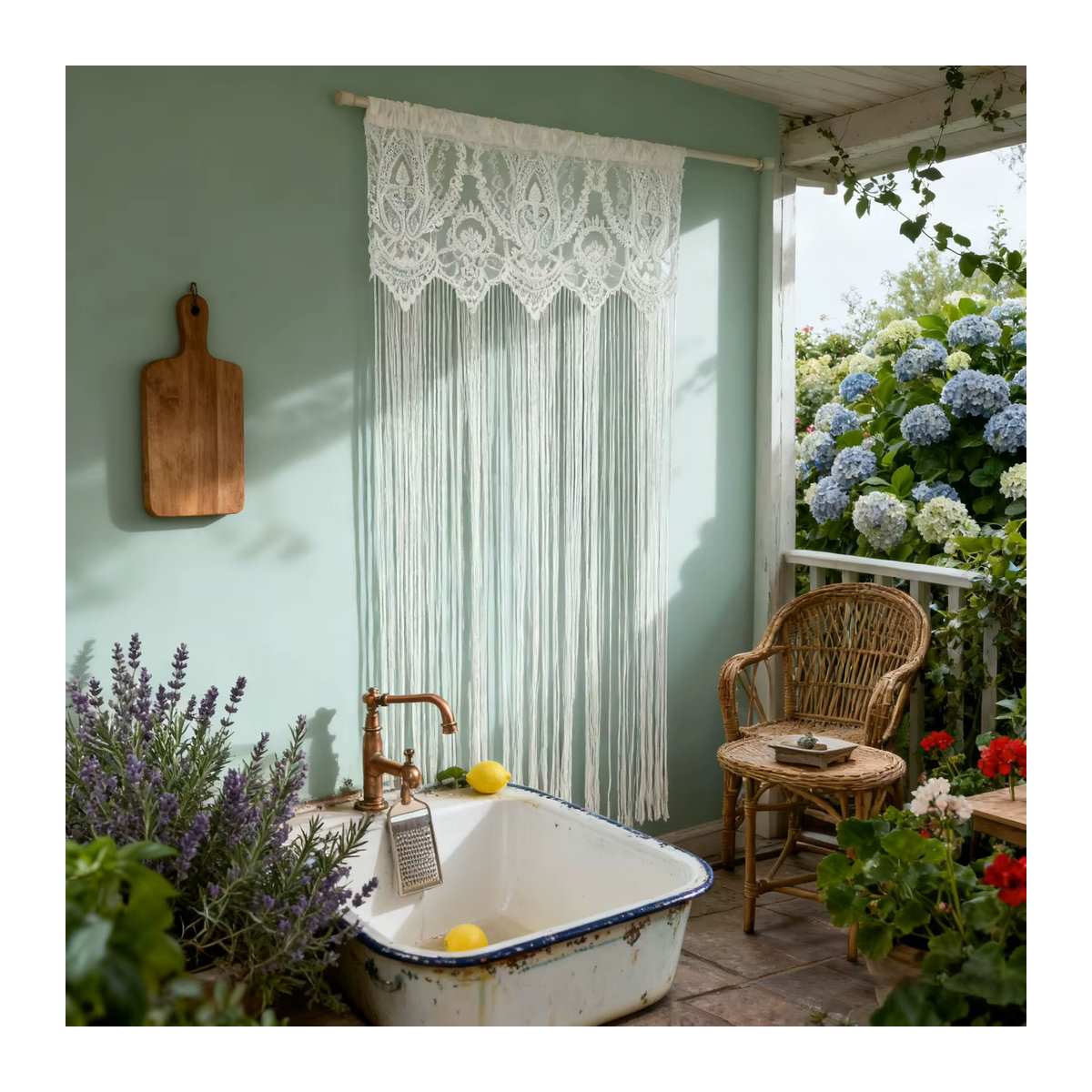 Französischer Vintage-Türvorhang mit Spitze und Quaste in Weiß, transparenter Fenstervorhang für Küche, Wohnzimmer und Balkon - Bild 5