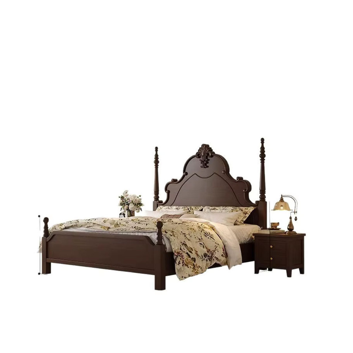 Französisches Retro-Massivholzbett aus Nussbaum in modernem Design, Doppelbett B/T/H: 180 x 200 x 150 cm - Bild 5