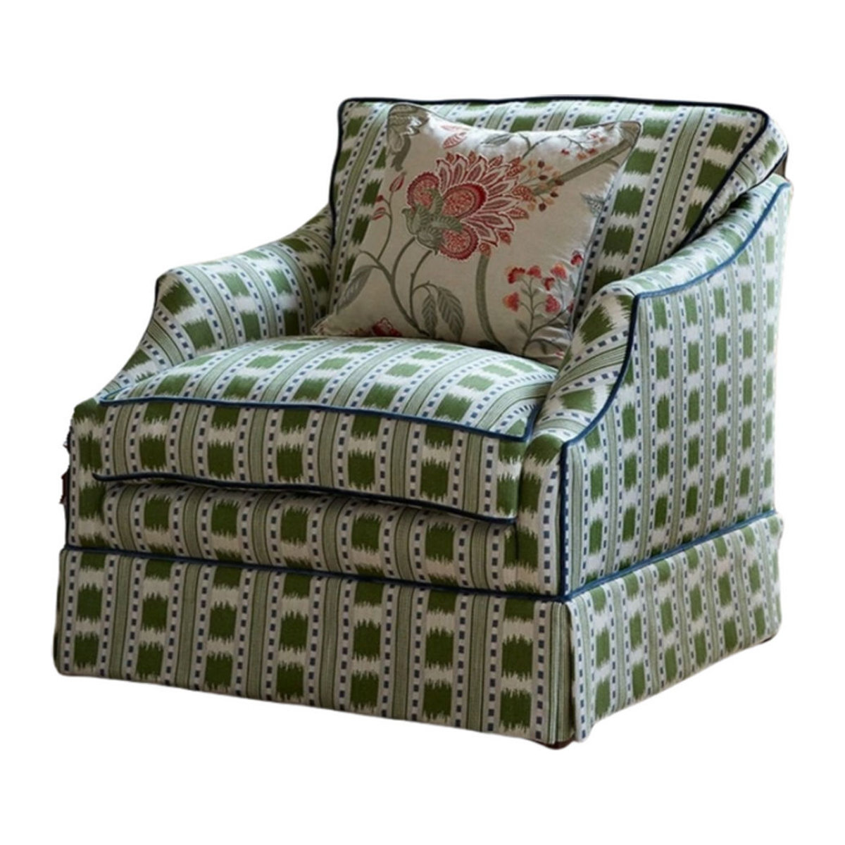 Französisches Retro-Stoffsofa in Grün als Einzel-Freizeitstuhl für Wohnzimmer und Schlafzimmer - Bild 1