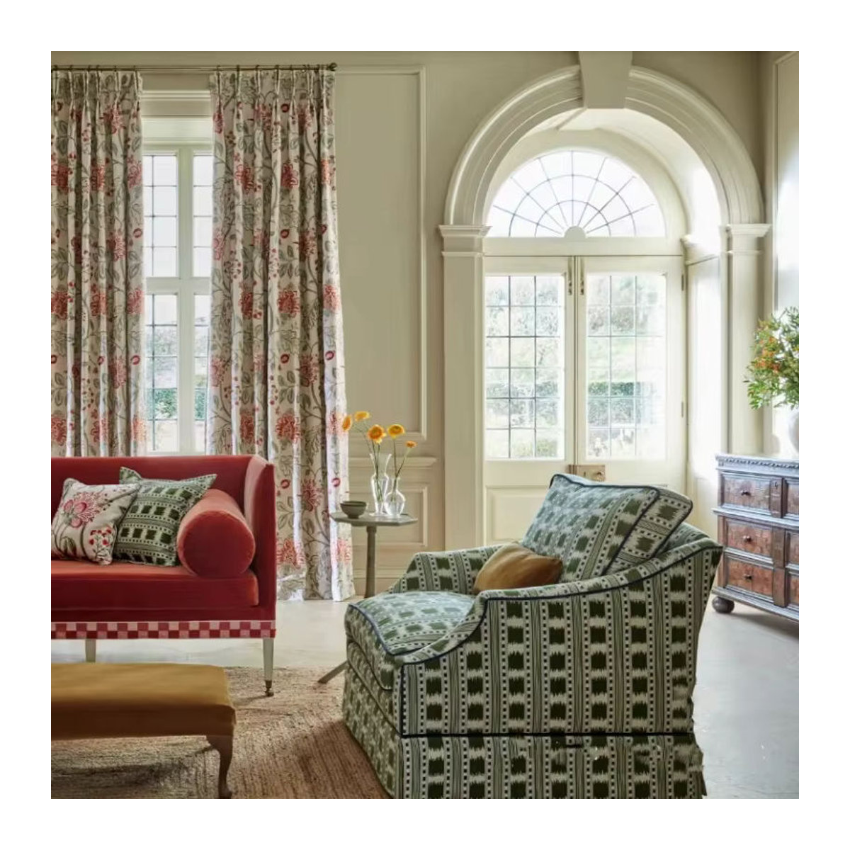 Französisches Retro-Stoffsofa in Grün als Einzel-Freizeitstuhl für Wohnzimmer und Schlafzimmer - Bild 4