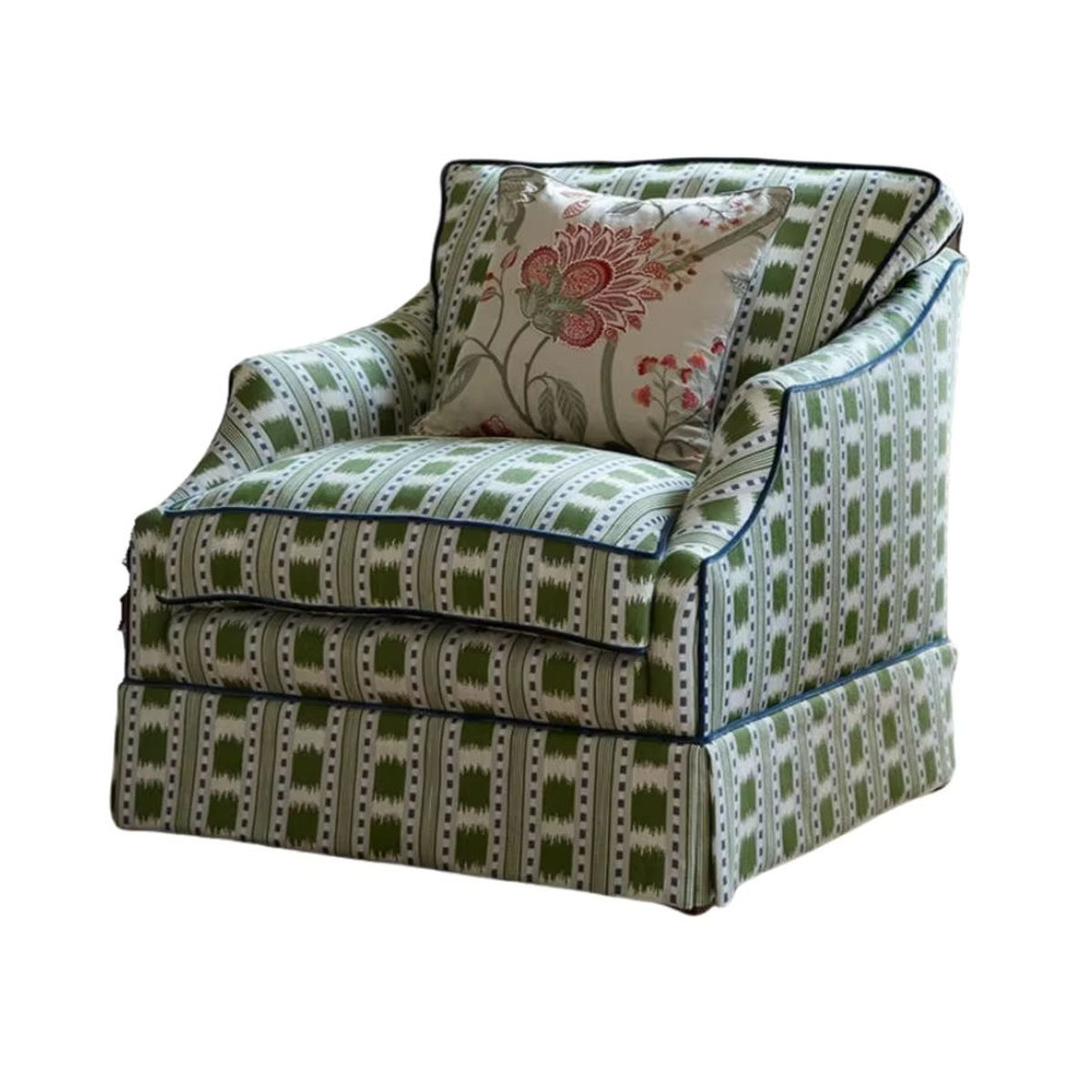 Französisches Retro-Stoffsofa in Grün als Einzel-Freizeitstuhl für Wohnzimmer und Schlafzimmer - Bild 6
