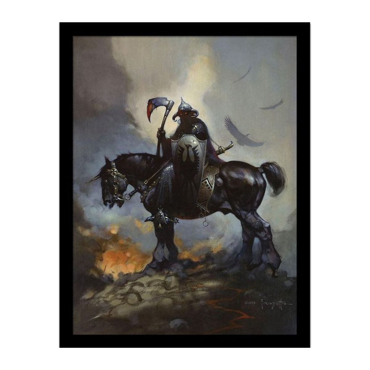 Frazetta Death Dealer Gerahmtes Poster mit Tier-Motiv in Grau, Schwarz und Mehrfarbig, Breite: 40 cm, Höhe: 40 cm - Bild 1